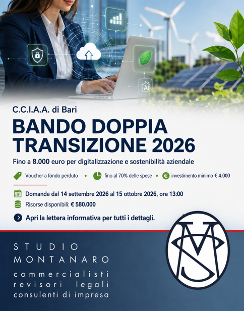  Camera di Commercio di Bari - BANDO DOPPIA TRANSIZIONE 2026